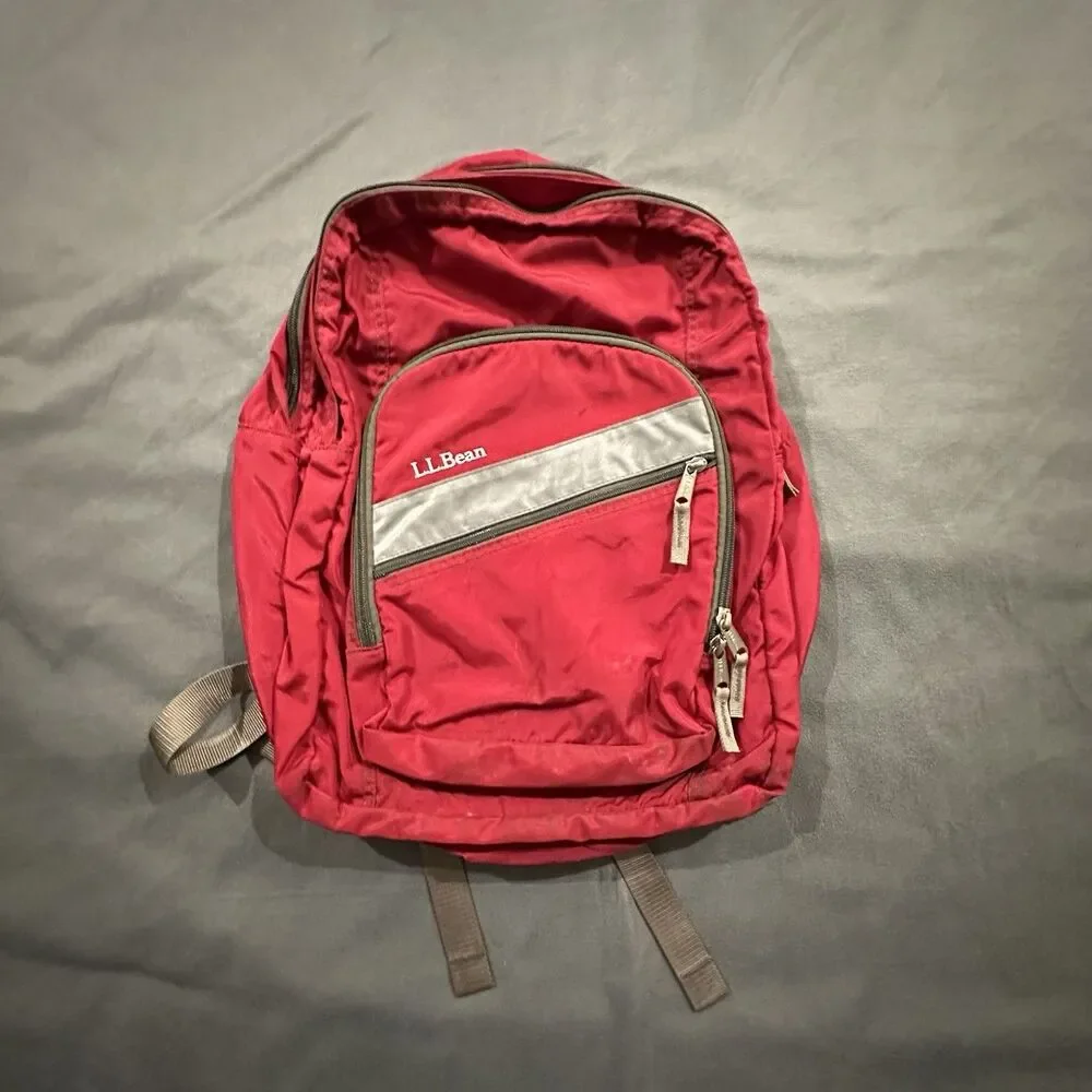 Vintage LL Bean Deluxe Book Bag Backpack Red Reflective Saftey Stripe Y2K 90s